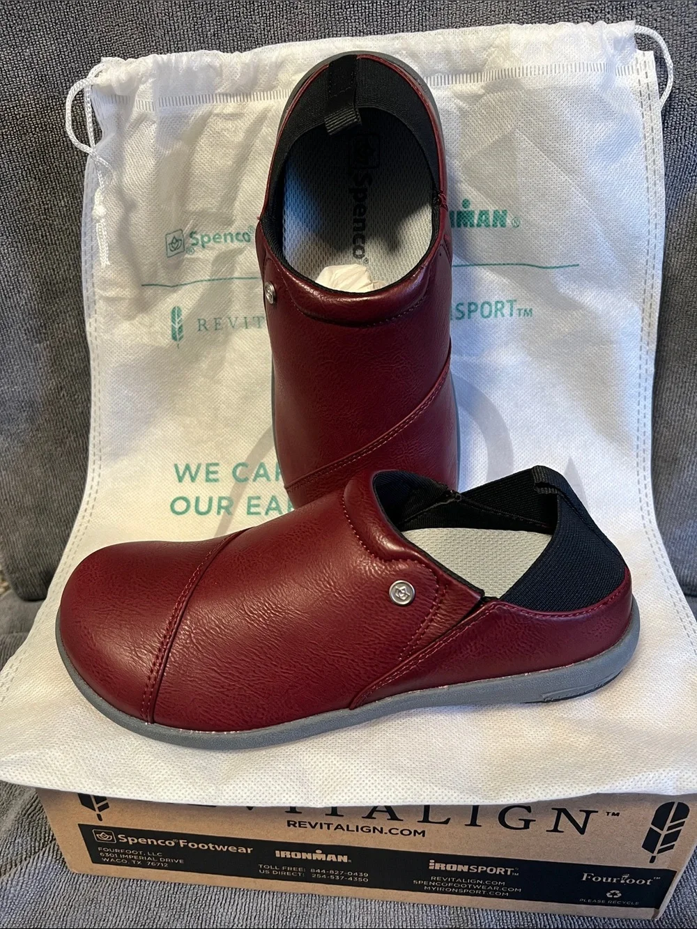 Women’s Spenco Brooklyn Slip-On Leather sneaker  in Burgundy  Easy-On Stretch.